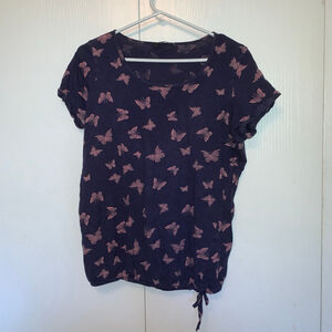 Women's George T-Shirt Size L Navy Butterfly Print